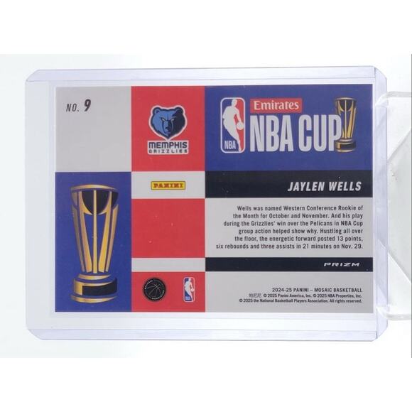 JAYLEN WELLS 2024-25 MOSAIC EMIRATES NBA CUP ROOKIE GRIZZLIES RC Q4856 - Picture 2 of 2